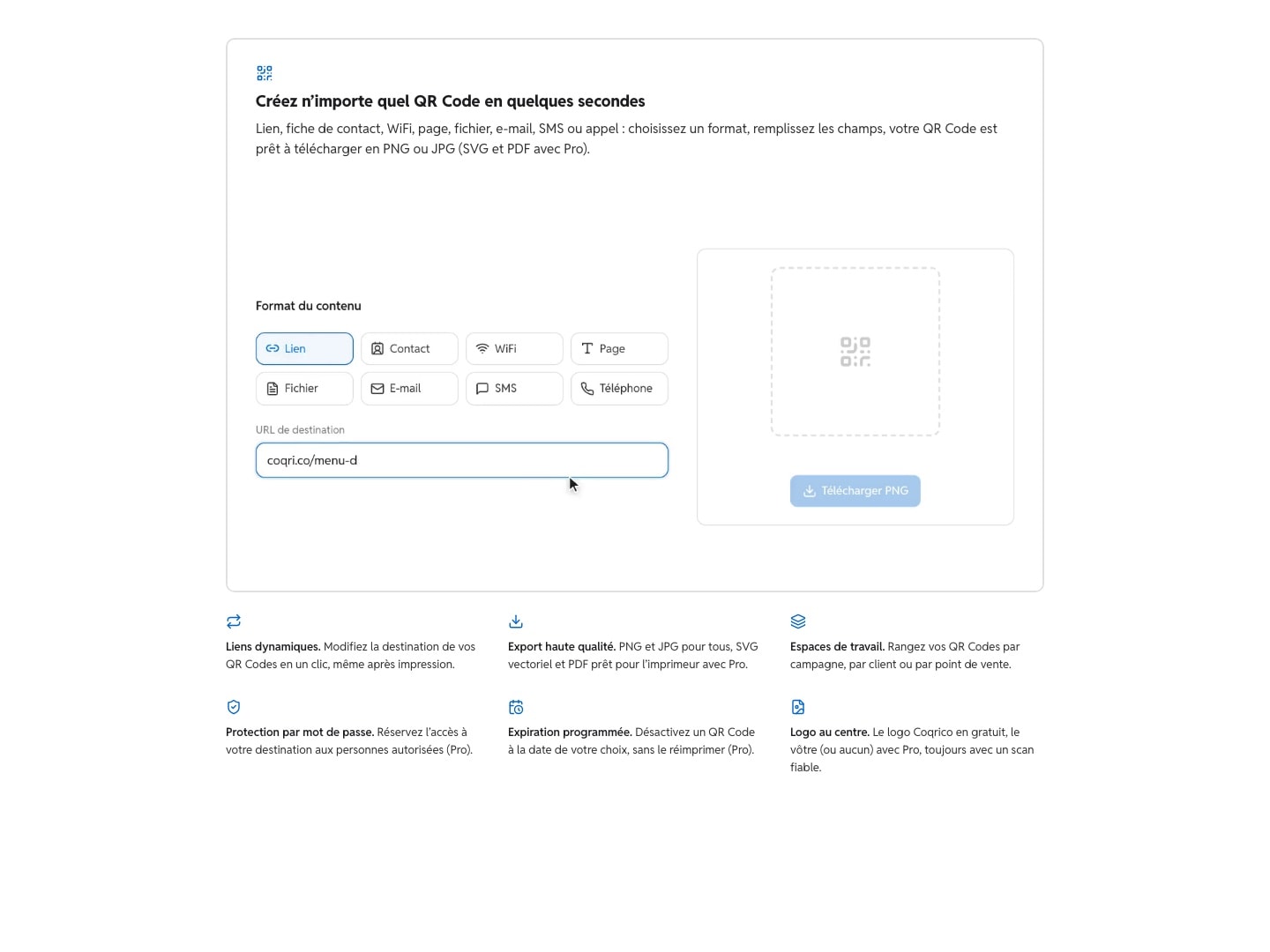 Coqrico QR code formats and editor