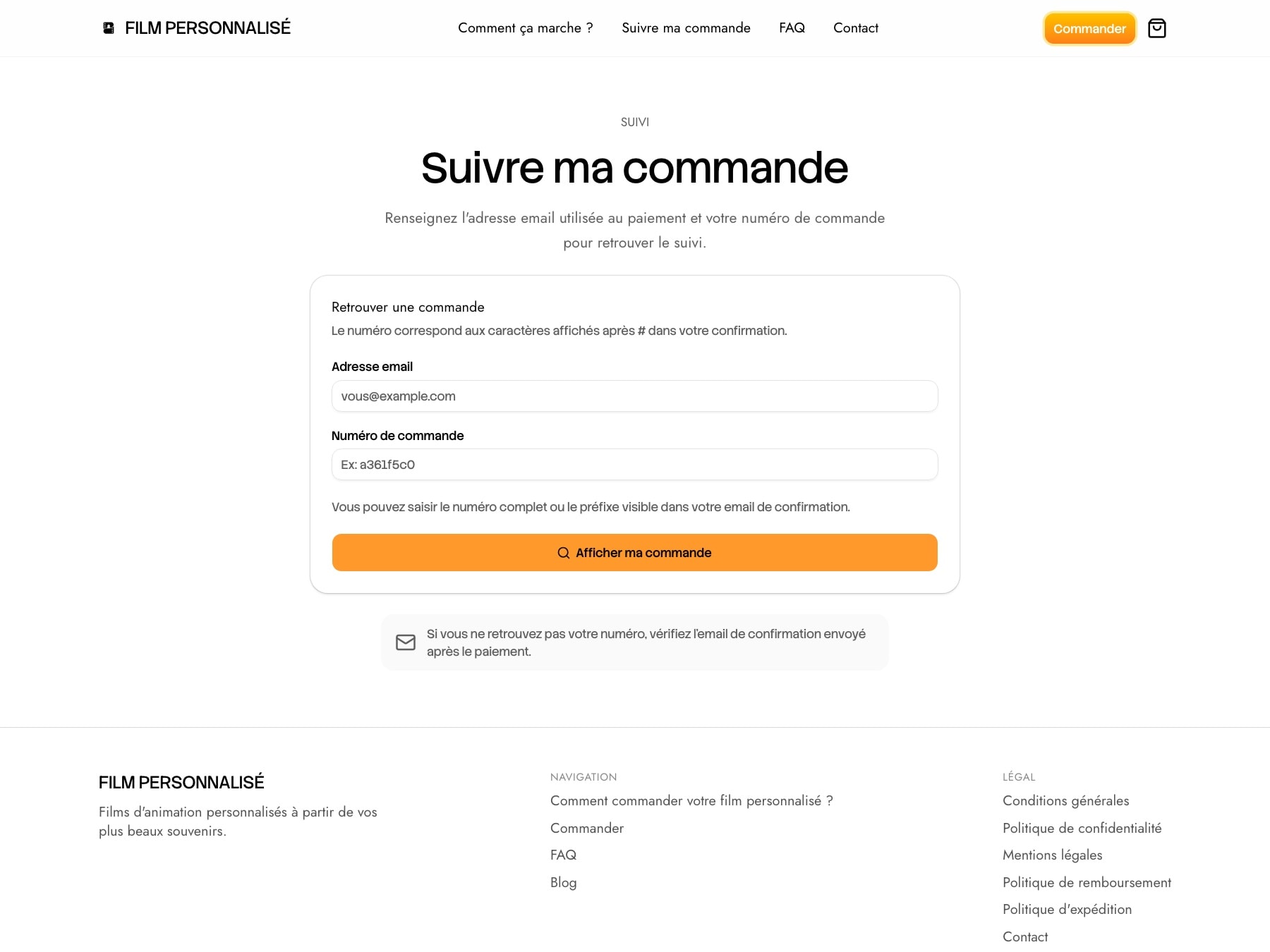 Film Personnalisé order tracking