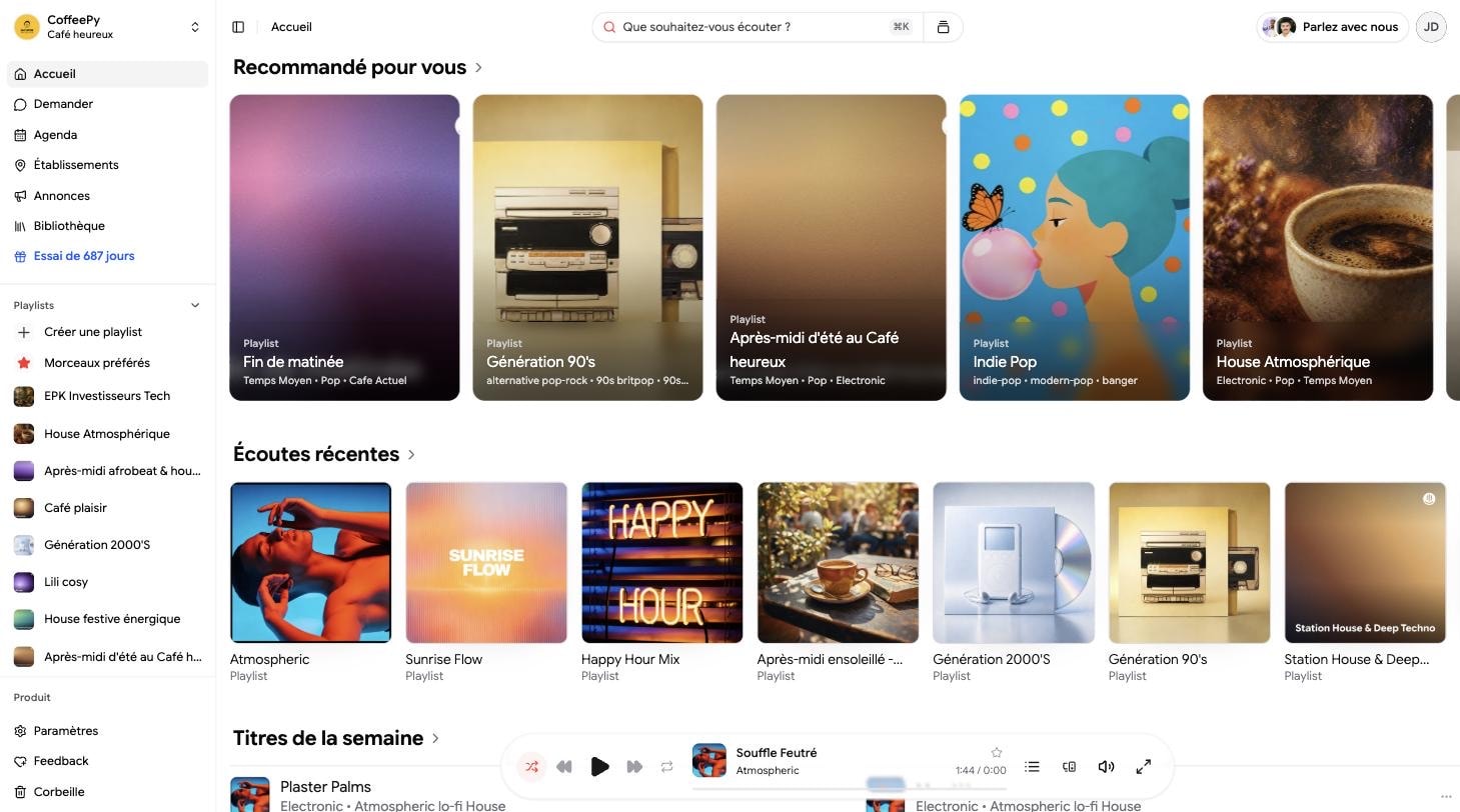Yupy web app home with recommended playlists