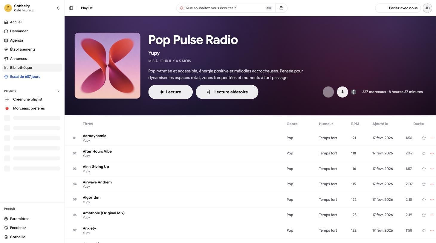 Yupy playlist page